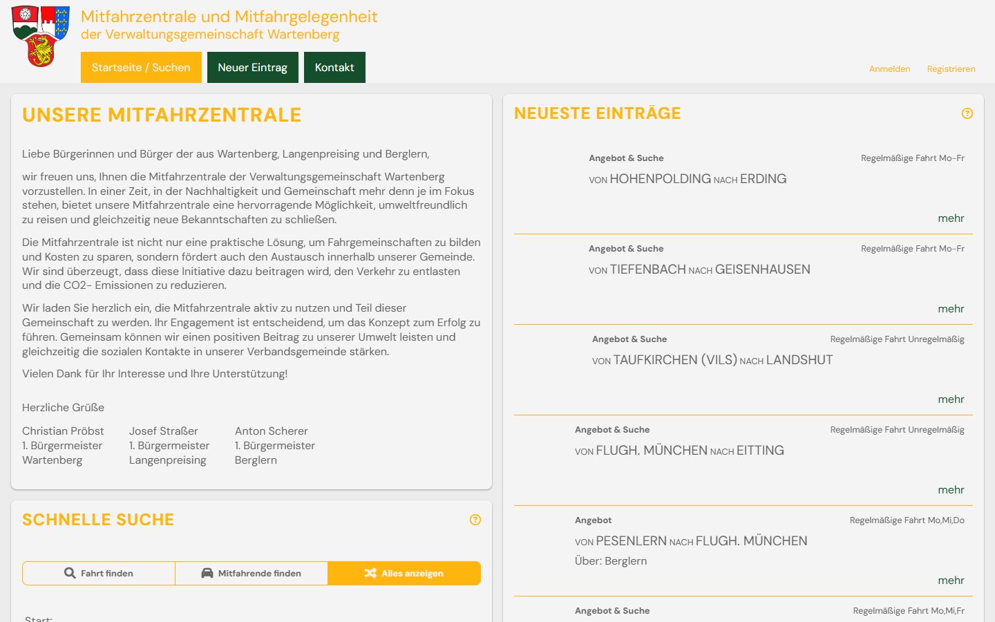 MiFaZ-Portal der Verwaltungsgemeinschaft Wartenberg